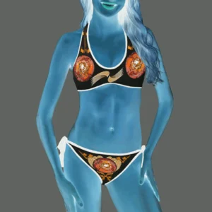 Halter and side tie bikini swimsuit black 000000000