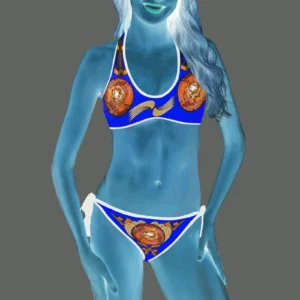 Halter and side tie bikini swimsuit blue 000000255