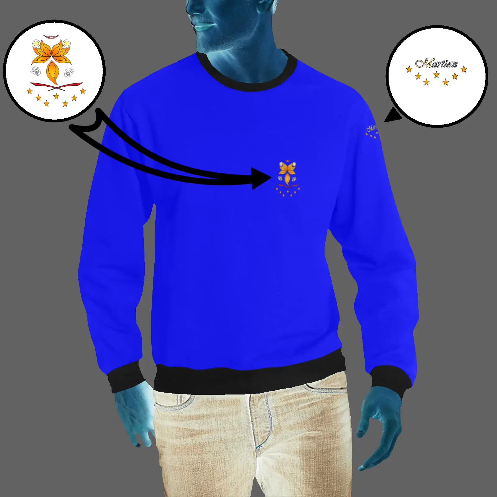 Men's crewneck sweatshirt blue 000000255 like Embroidered Martian