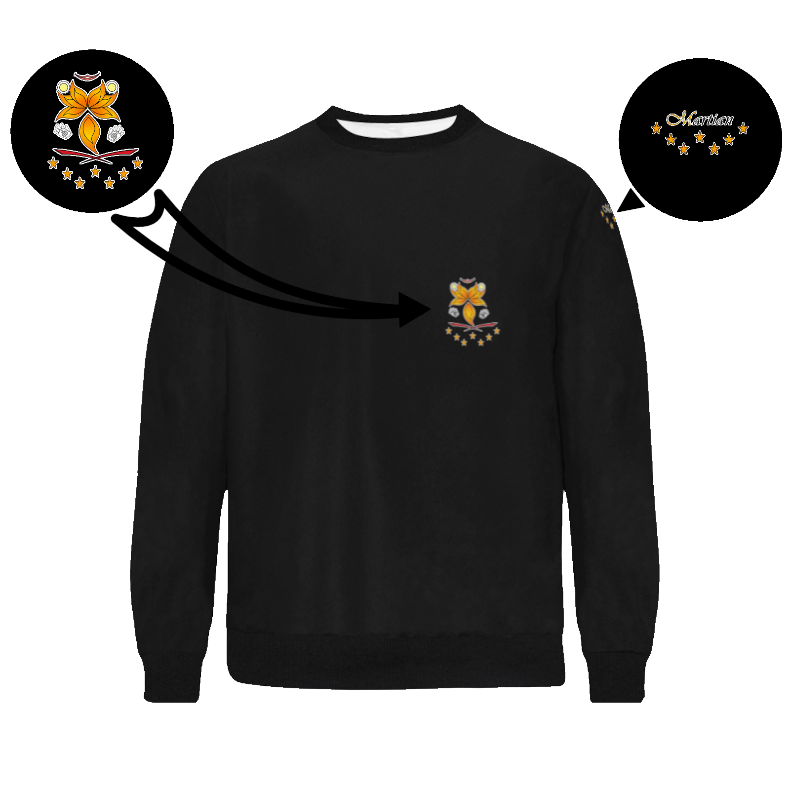 Men's crewneck sweatshirt black 000000000 like Embroidered Martian - Image 3
