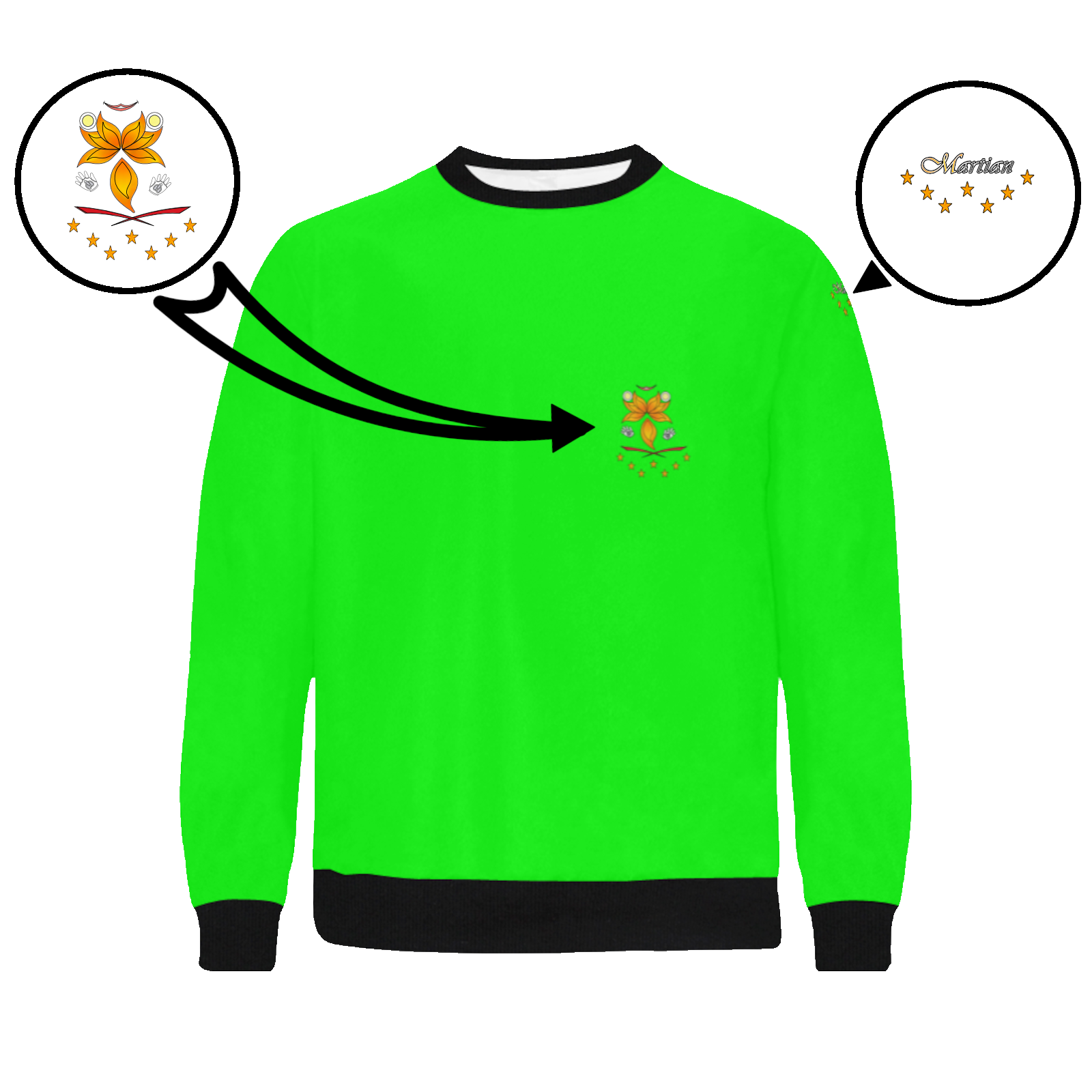 Men's crewneck sweatshirt green 000255000 like Embroidered Martian - Image 3