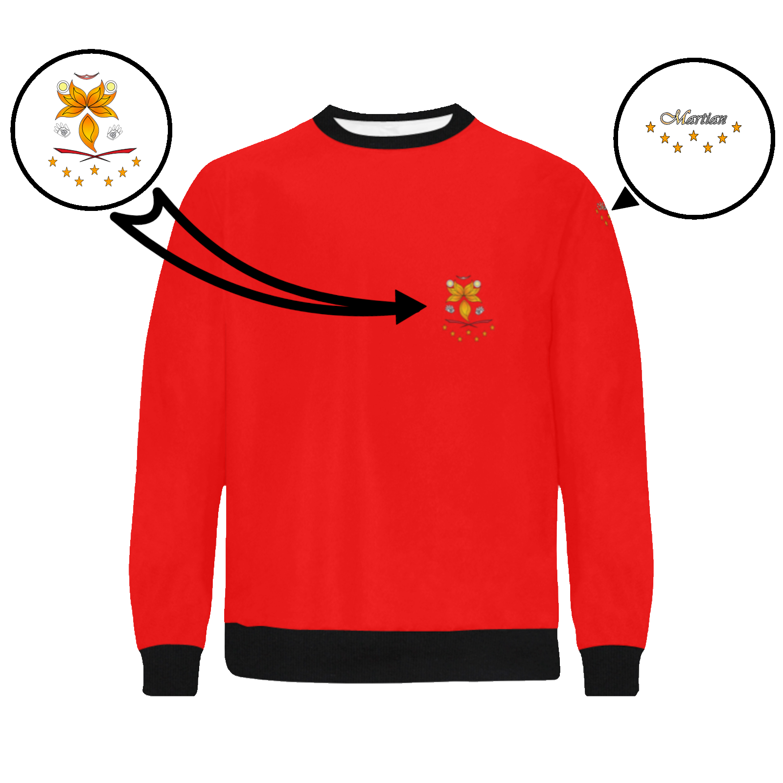 Men's crewneck sweatshirt red 255000000 like Embroidered Martian - Image 3