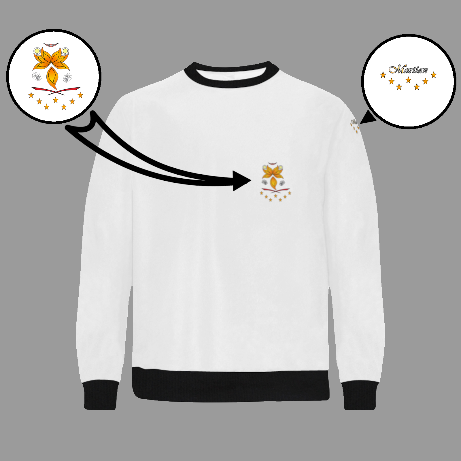 Men's crewneck sweatshirt white 255255255 like Embroidered Martian - Image 3