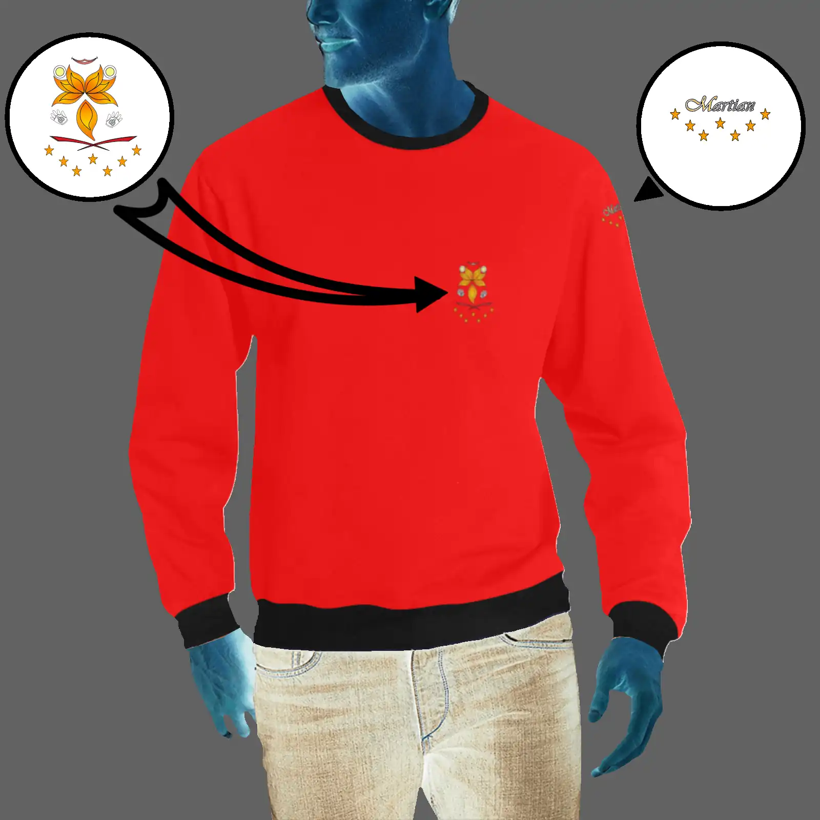 Men's crewneck sweatshirt red 255000000 like Embroidered Martian