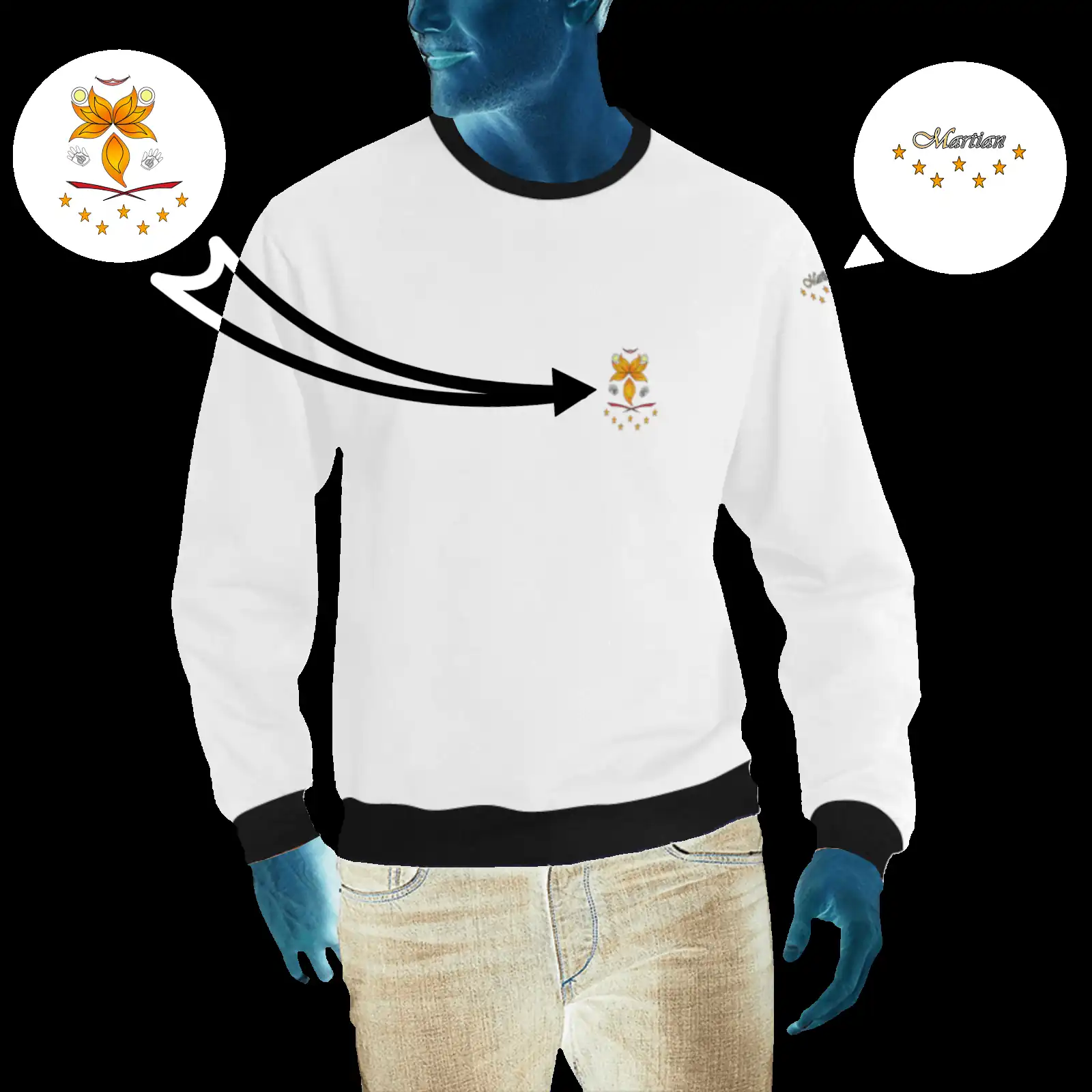 Men's crewneck sweatshirt white 255255255 like Embroidered Martian
